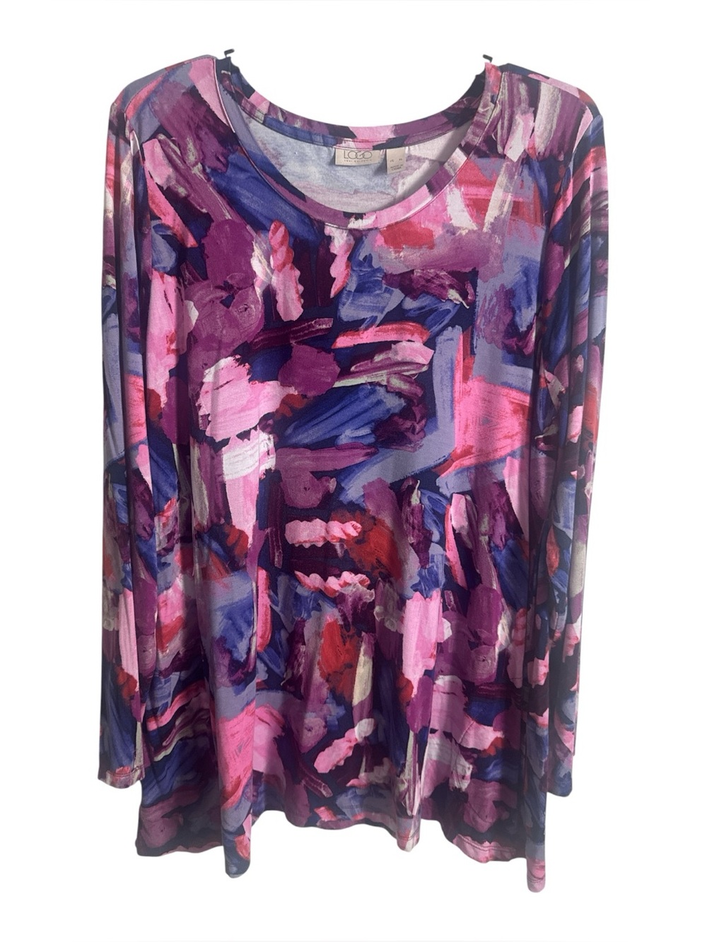 LOGO by Lori Goldstein Abstract Brush Strokes Top Tunic XL Wearable Art